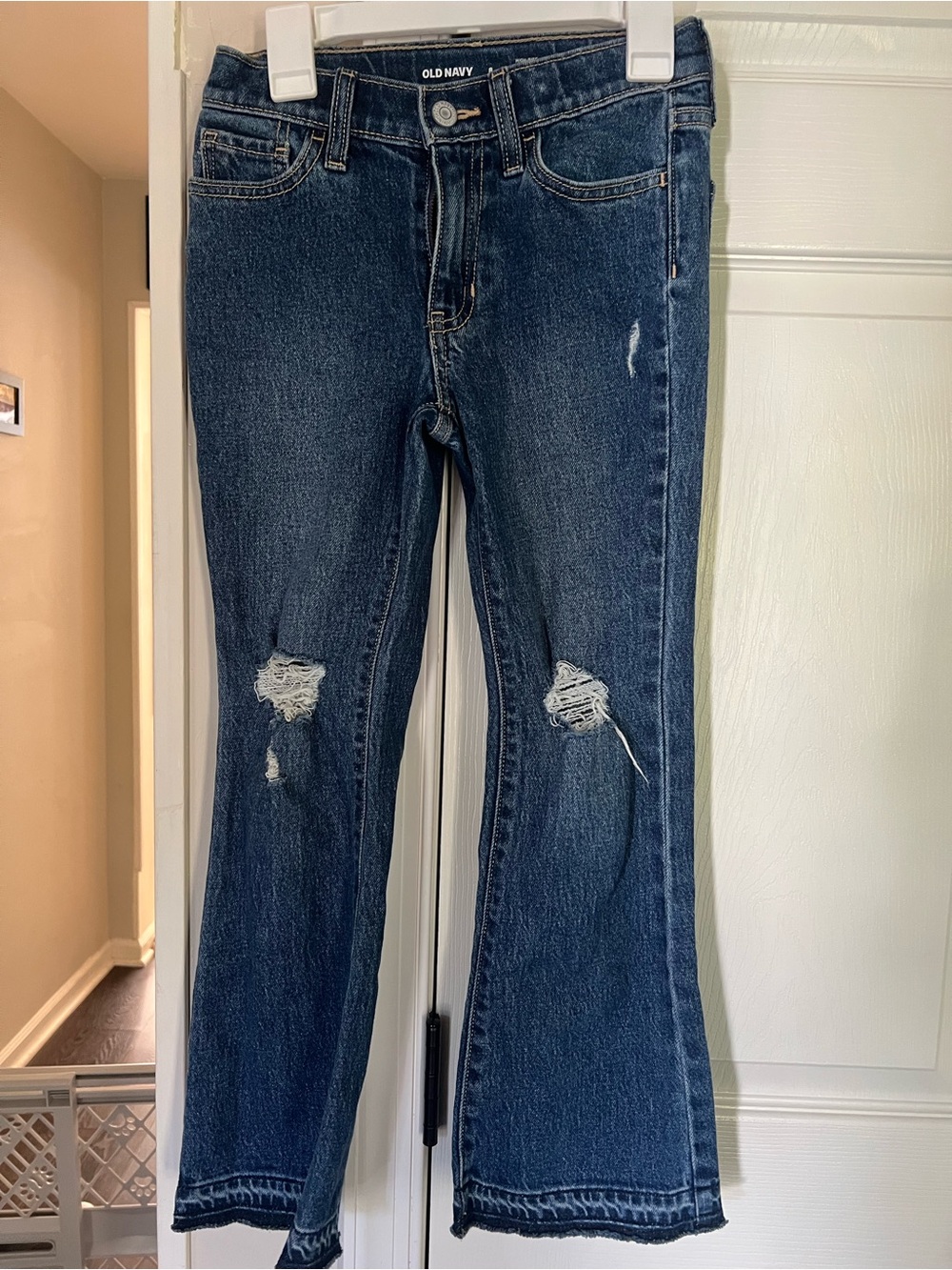 Girls Old Navy Dark Blue Distressed Flare Jeans Size 8